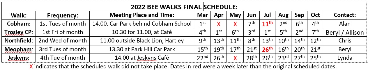 2022 Bee Walks Final Schedule